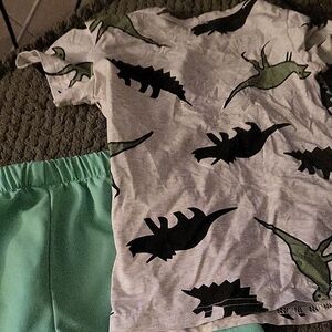Dinosaur Print Kids Pajamas Set - Green and Black